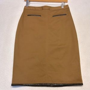 Club Monaco Brown Pencil Skirt Decorative Faux Pockets Size 2